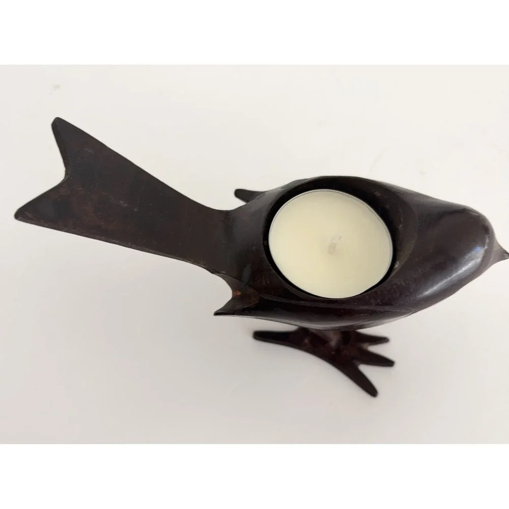 Metal Cast Iron Bird Decor Candle Holder Tealight India Burnished Brown Rustic‎